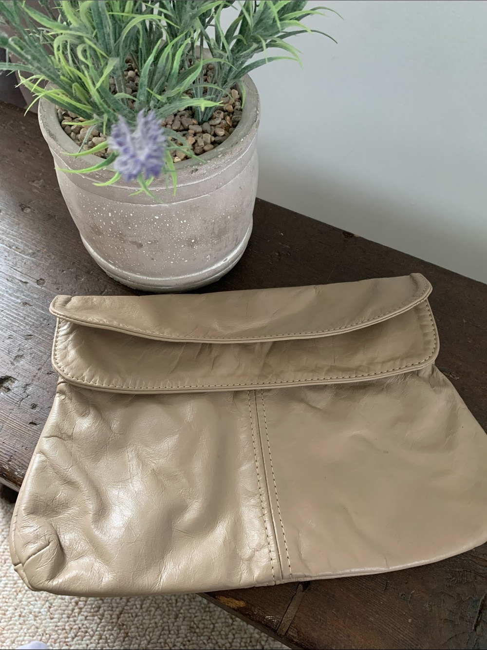 Vintage 70s 80s Cream Genuine Leather Envelope Clutch Bag - Like New!